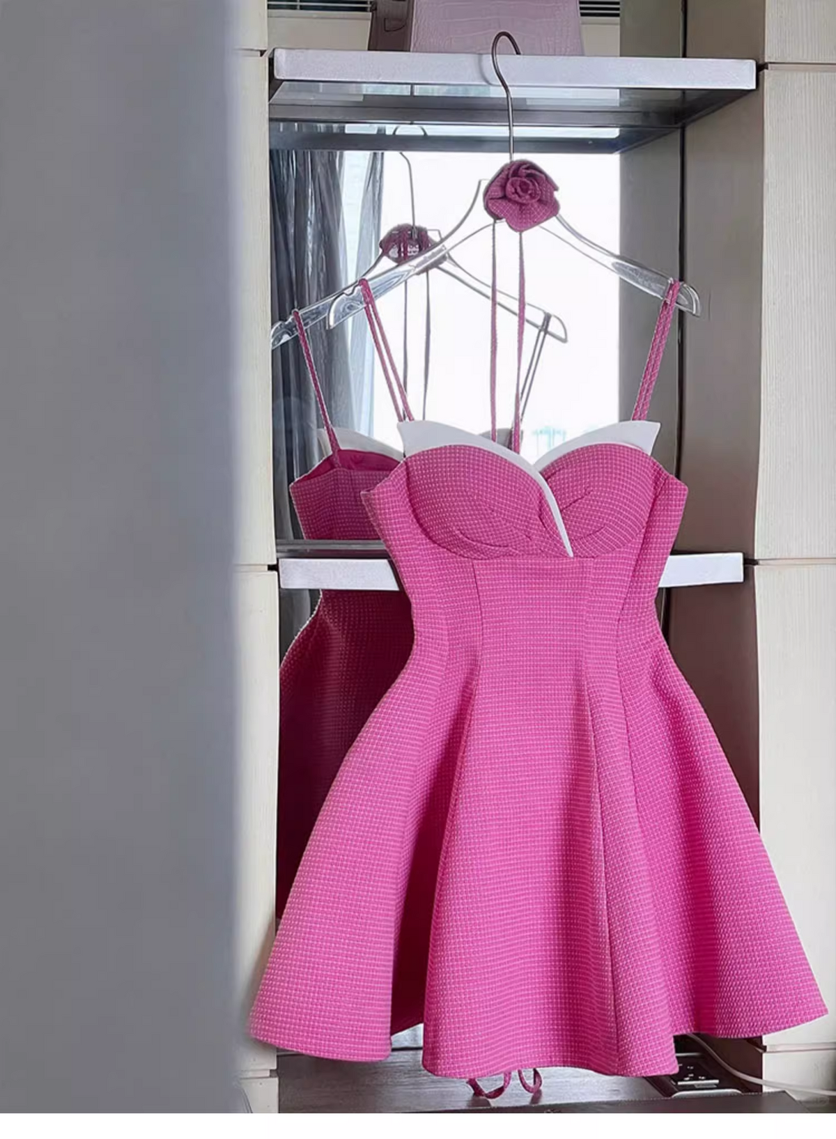 New Fashion Rose Pink Sweetheart Spaghetti Strap Design A-line Party Dresses Homecoming Dresses, TP3836