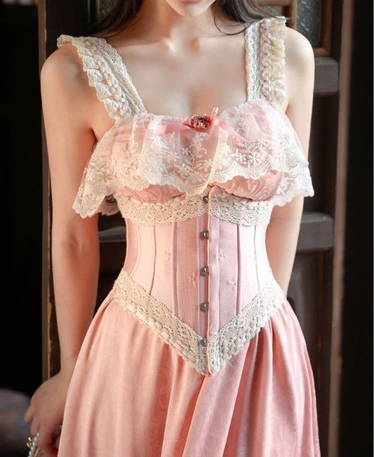 Pink Sweet Stylish Elegant Mid Length Exquisite Lace Satin Homecoming Dress Prom Dress Evening Dress Wedding Guest Party Dress Graduation Dress gh4071