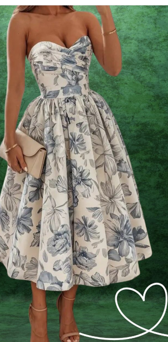 Elegant Wedding Guest Outfit Ball Gowns Blue Floral Prom Night Dress Summer Tea Length Wedding Guest Dresses