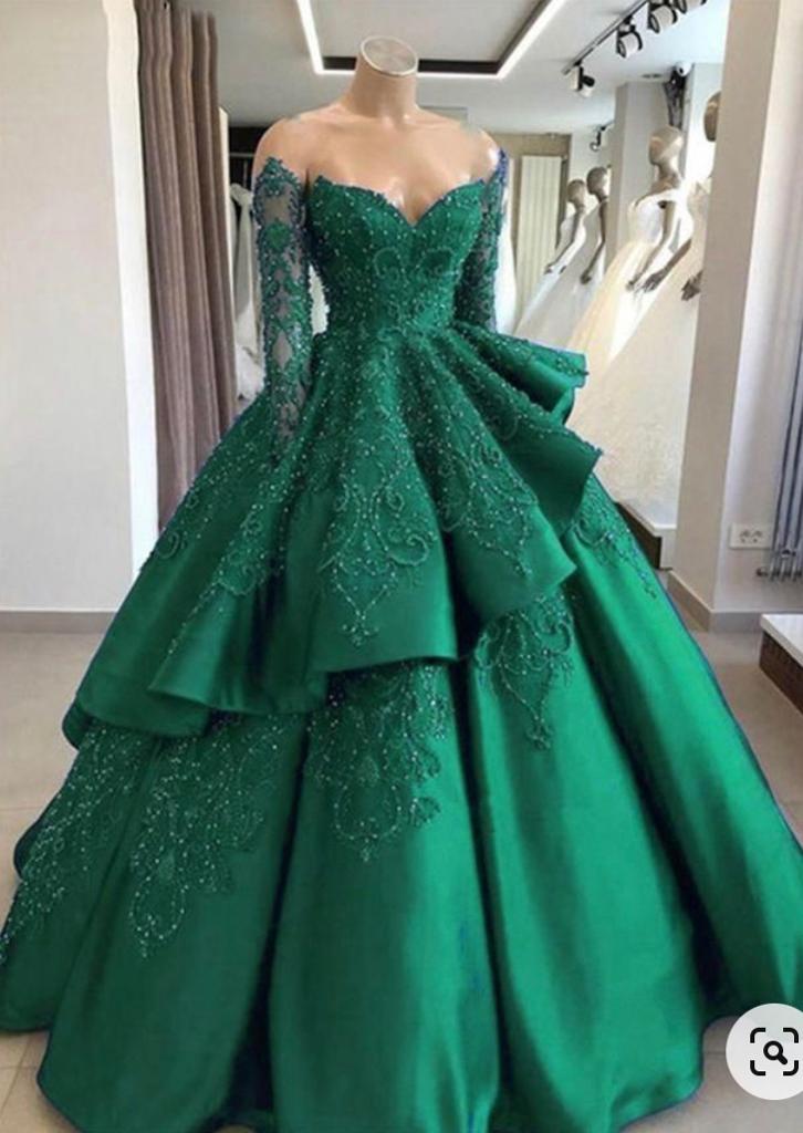 Emerald Green Prom Dress Long Sleeves Green Ball Gowns Prom Dresses