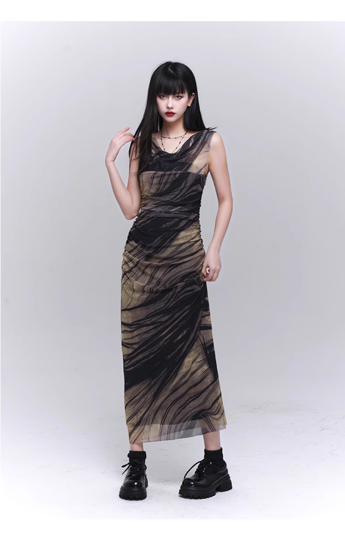 New Simple High Neck & Low Neckline Design Sleeveless Tank Top Dress TP2916
