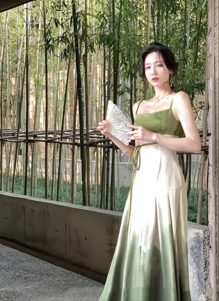 Girlhomeshops-Green gradient fashion long spaghetti strap satin new party dress gh5261