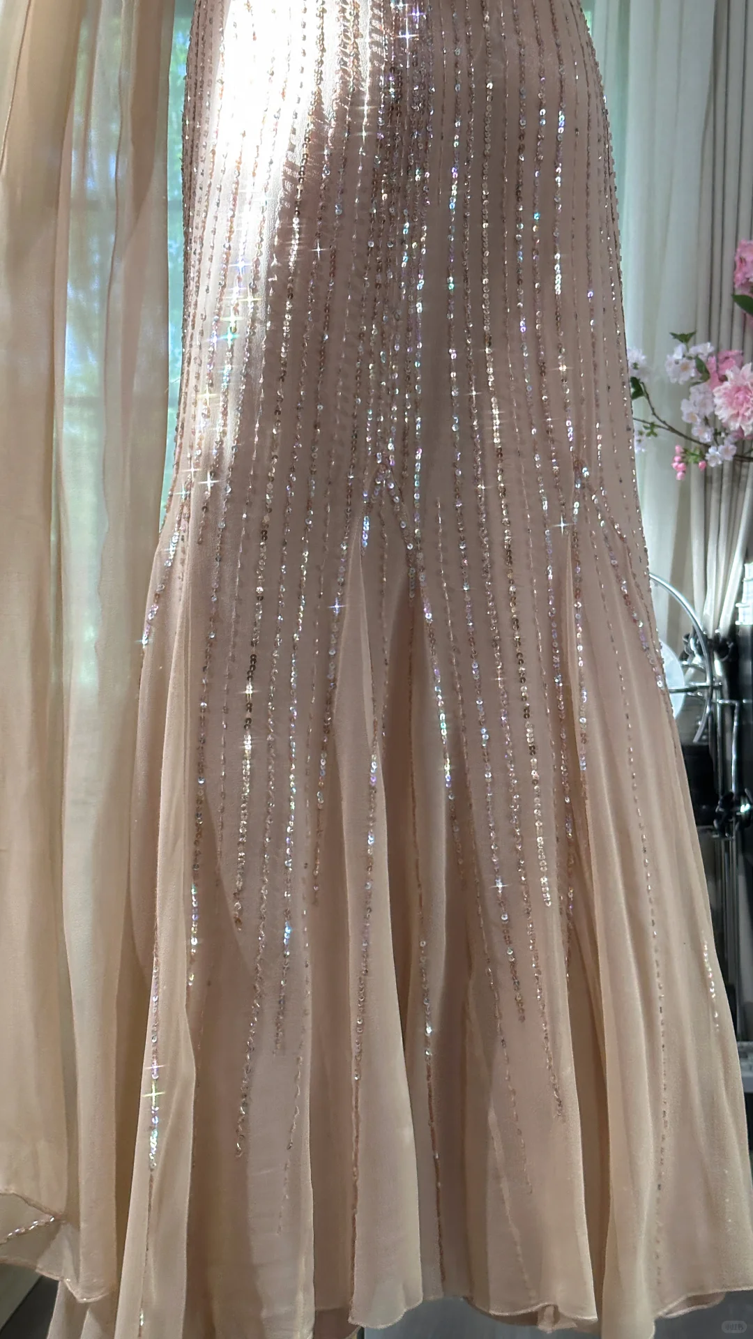 Luxury Champagne Beaded Mermaid Evening Gown Spaghetti Strap Sparkle Formal Prom Dress TP5744