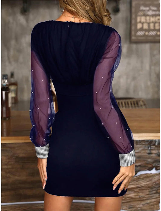 Women‘s Christmas Party Dress Homecoming Dress Cocktail Dress Bodycon Mini Dress Black Wine Blue Long Sleeve Pure Color Ruched Fall Winter Autumn V Neck Fashion Vacation