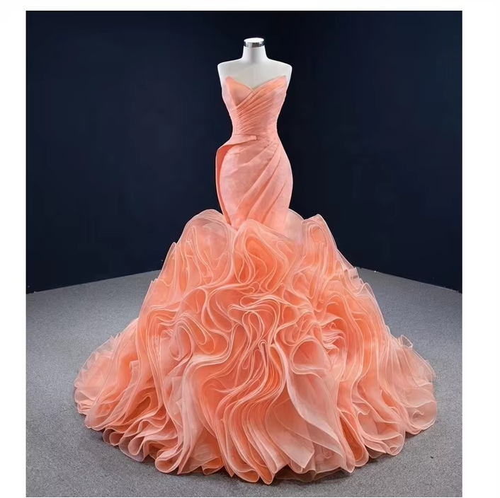 Ruffle rose mermaid wedding dress bridal gown