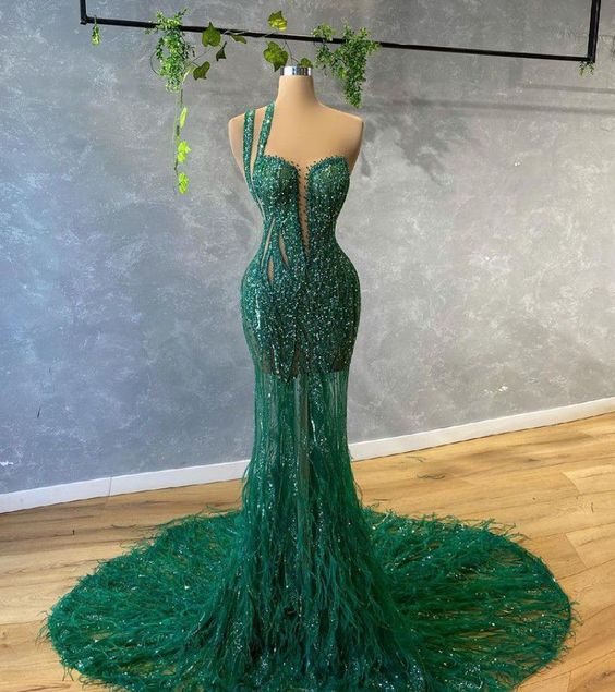 Green mermaid prom dresses evening gowns fg776