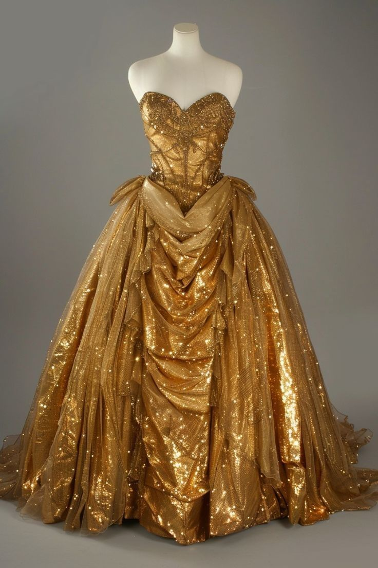 Sweetheart Neck Gold Birthday Ball Gown Shiny Prom Dress