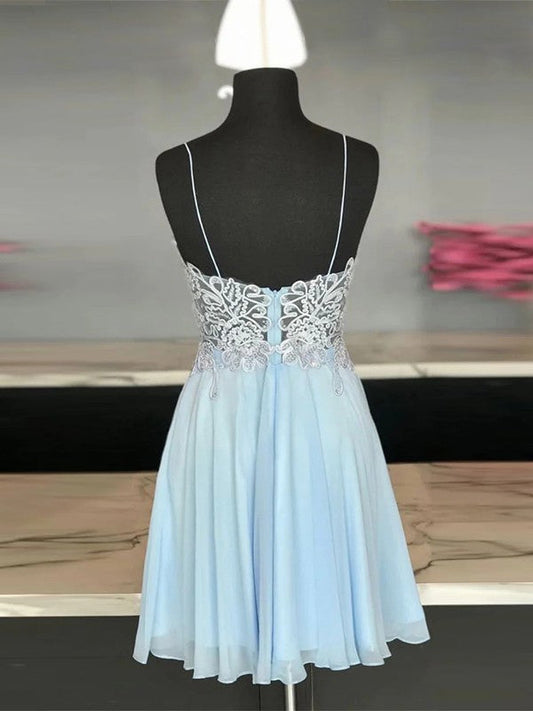 A-shaped Princess Chiffon Sticker Fine Shoulder Strap Sleeveless Short Homecoming Dress
