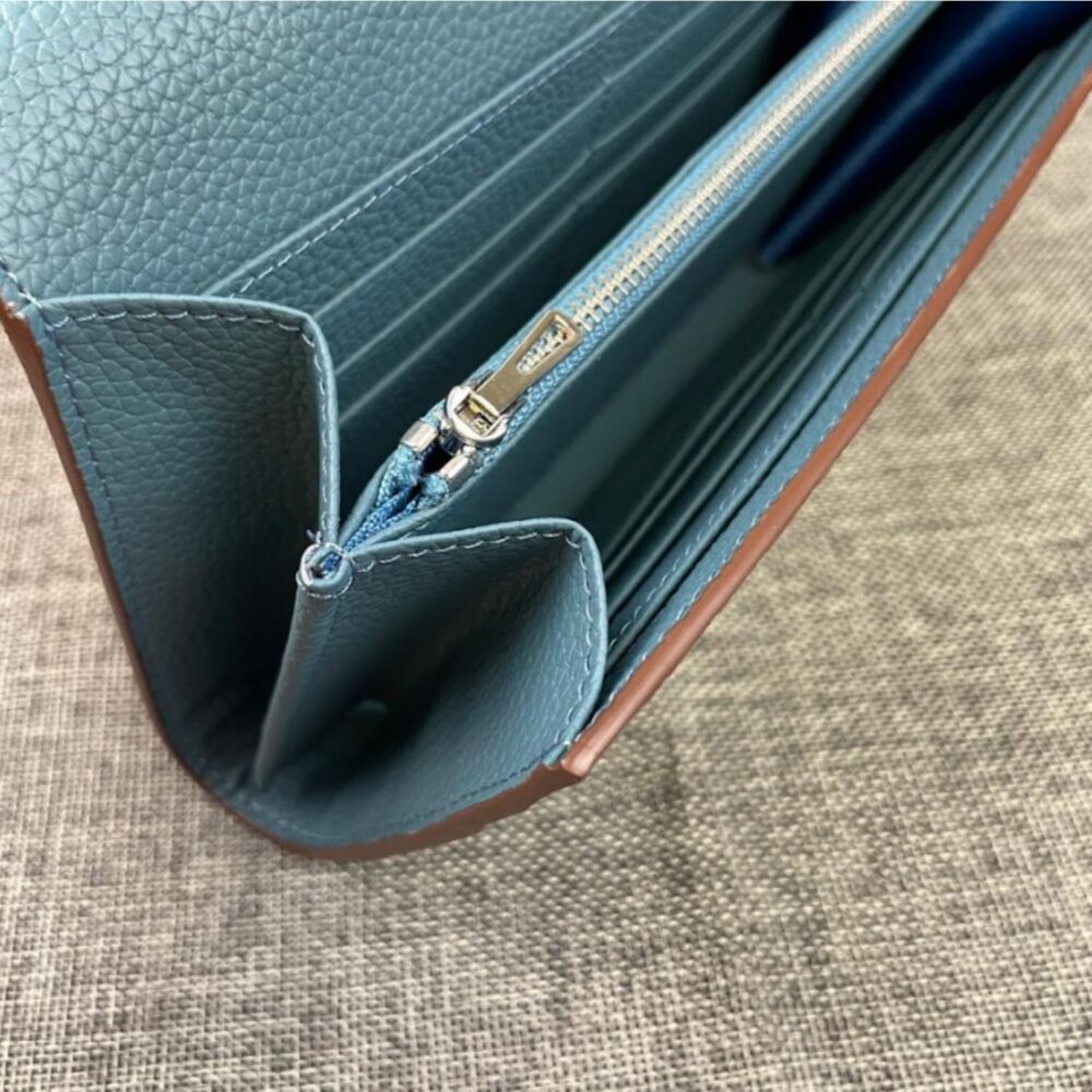 Hermes Constance Togo Long Wallet Silver Toned Hardware Blue 20Cm