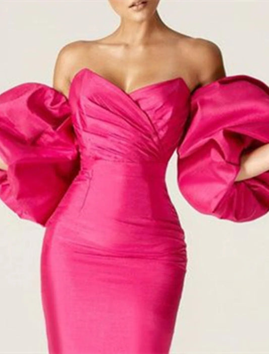 Sheath Party Dress Cocktail Dresses Sexy Dress Wedding Guest Summer Tea Length Short Sleeve Off Shoulder Satin with Ruched 2026