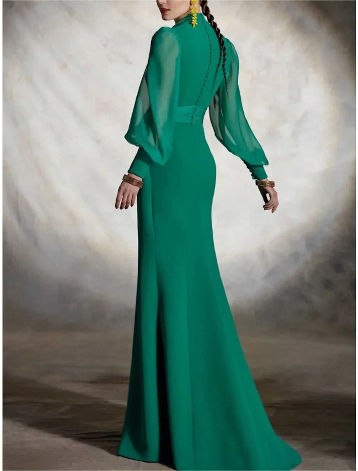 Sheath Party Dress Wedding Guest Dresses High Split Dress Formal Fall Floor Length Long Sleeve V Neck Chiffon with Slit Butterfly Strappy 2026