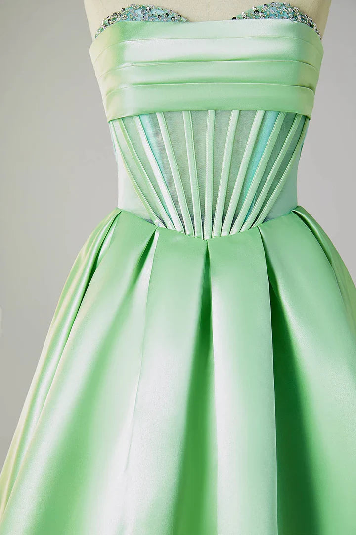 A-line Beads strapless transparent tight corset short back to school dress