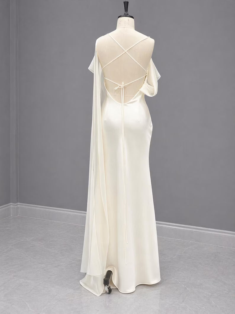 Elegant One-Shoulder Silk Satin Mermaid Wedding Dress TP5924