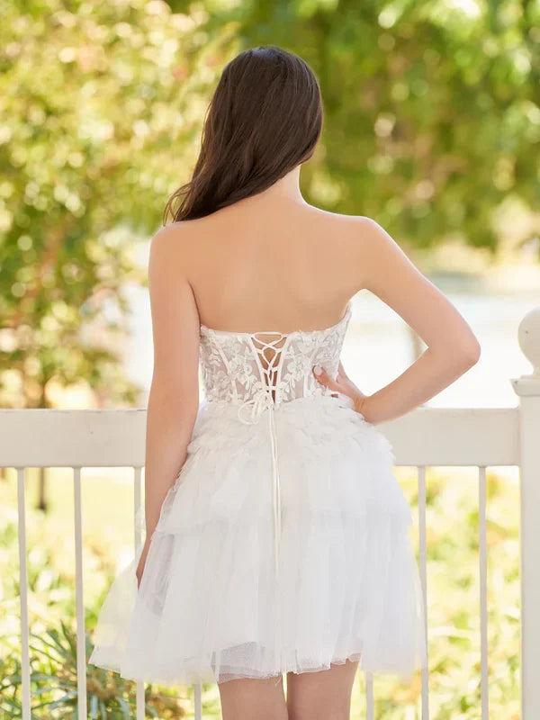 Charming Sweetheart White Lace Design A-line Strapless Homecoming Dress TP3623