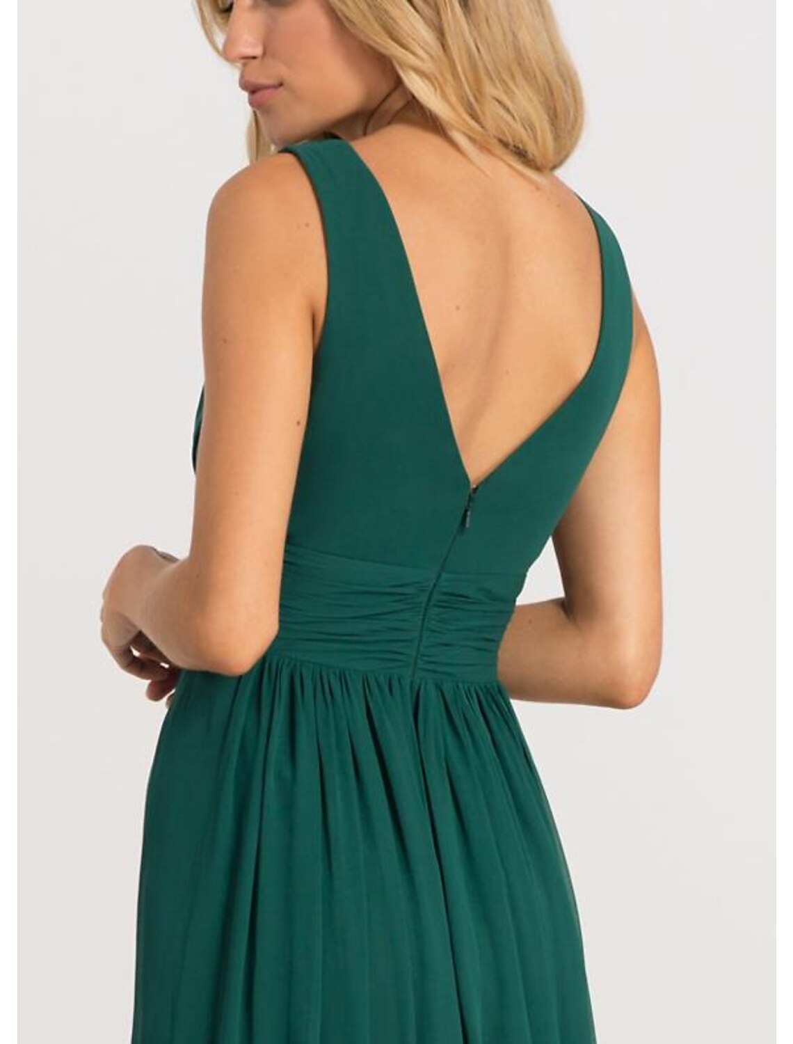 A-Line Elegant Formal Evening Dress V Neck V Back Sleeveless Floor Length Chiffon with Pleats Split Front