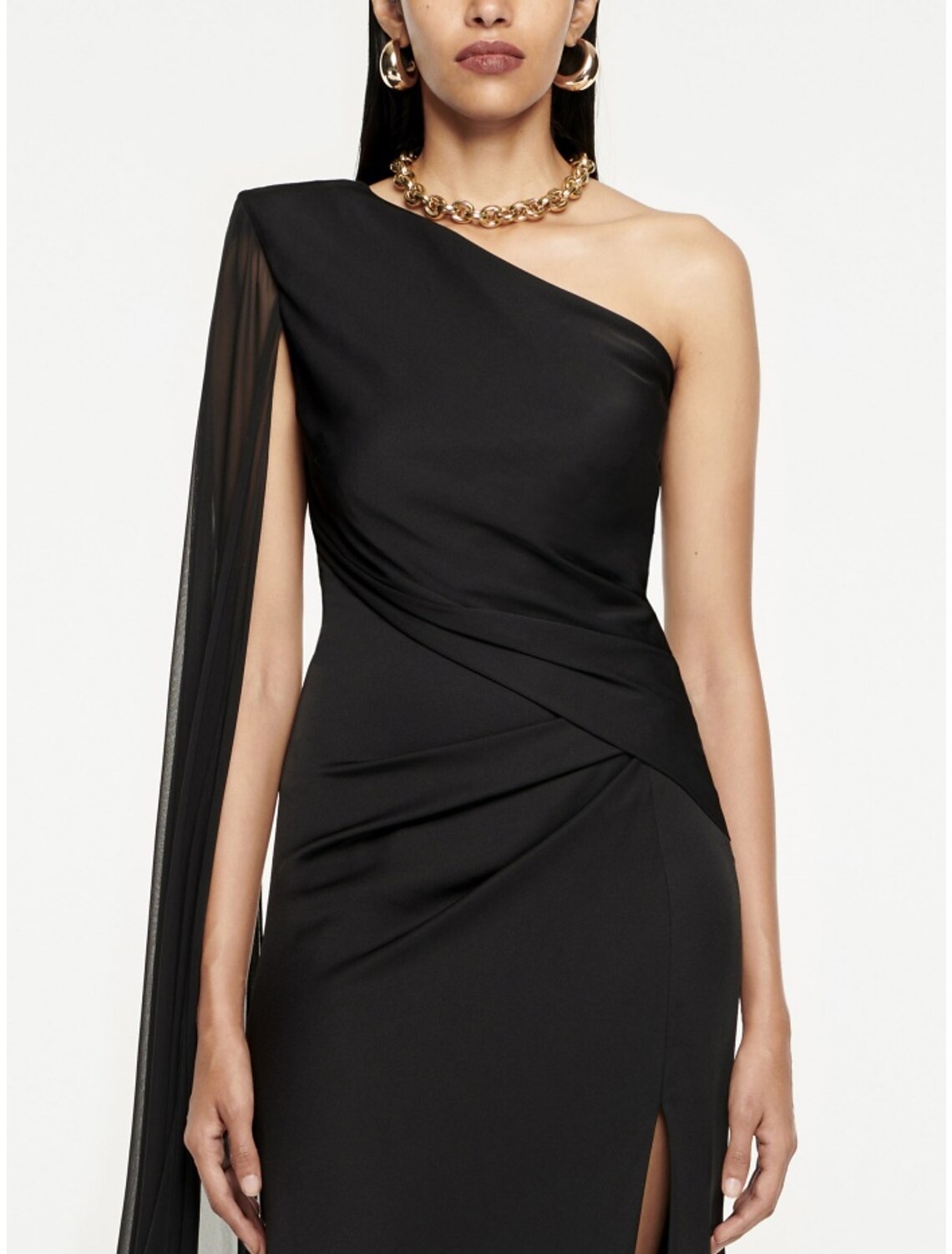 A-Line Evening Gown Elegant Dress Formal Sweep / Brush Train Black Dress Sleeveless One Shoulder Imitation Silk with Pleats Ruched Slit