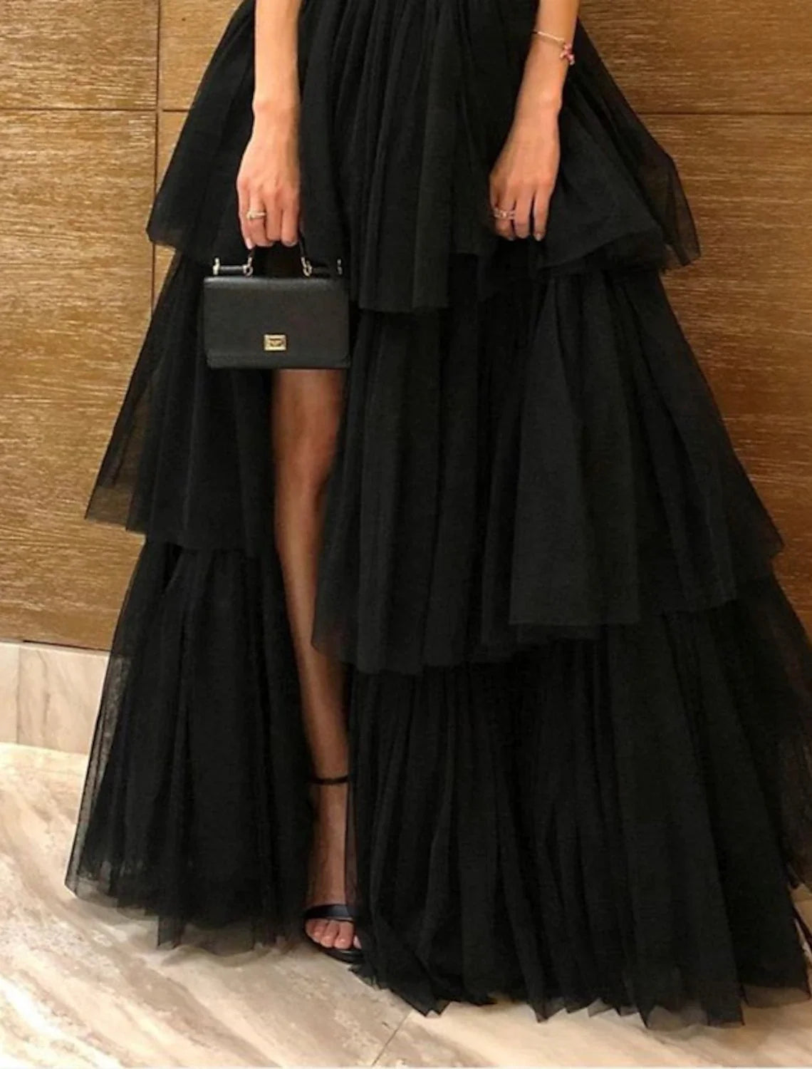 A-Line Evening Dress Black Dress Plus Size Tiered Plisse Dress Masquerade Prom Floor Length Sleeveless One Shoulder Gothic Tulle with Slit 2026