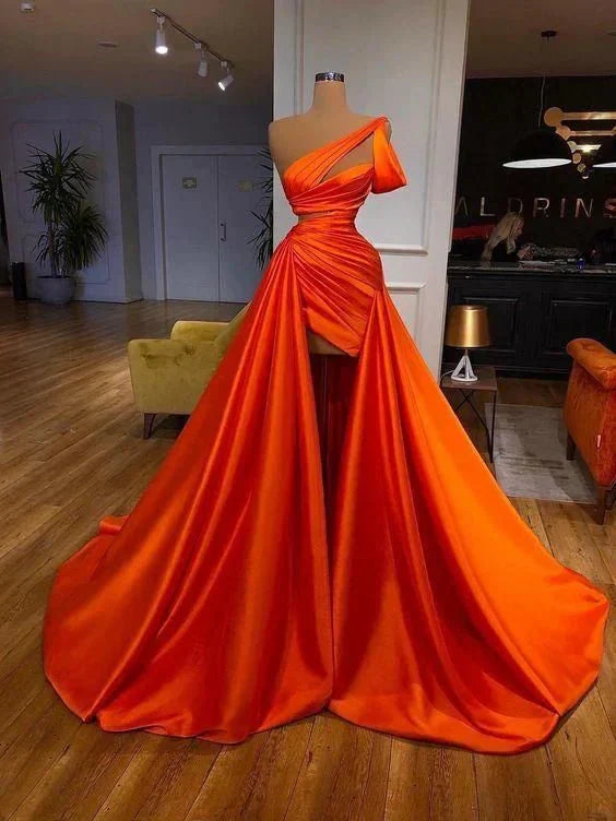 Orange Gorgeous Elegant Long Satin Ball Gowns Fashion Prom Dresses