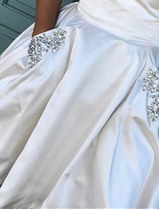 A-Line Homecoming Dresses Little White Dresses Dress Holiday Graduation Short / Mini Sleeveless Strapless Pocket Satin with Rhinestone