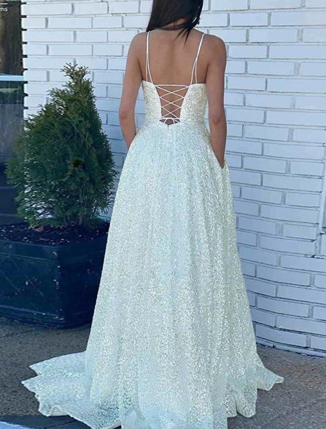 A-Line Prom Dresses Sparkle & Shine Dress Wedding Guest Party Wear Court Train Sleeveless Spaghetti Strap Sequined with Sequin Strappy 2026