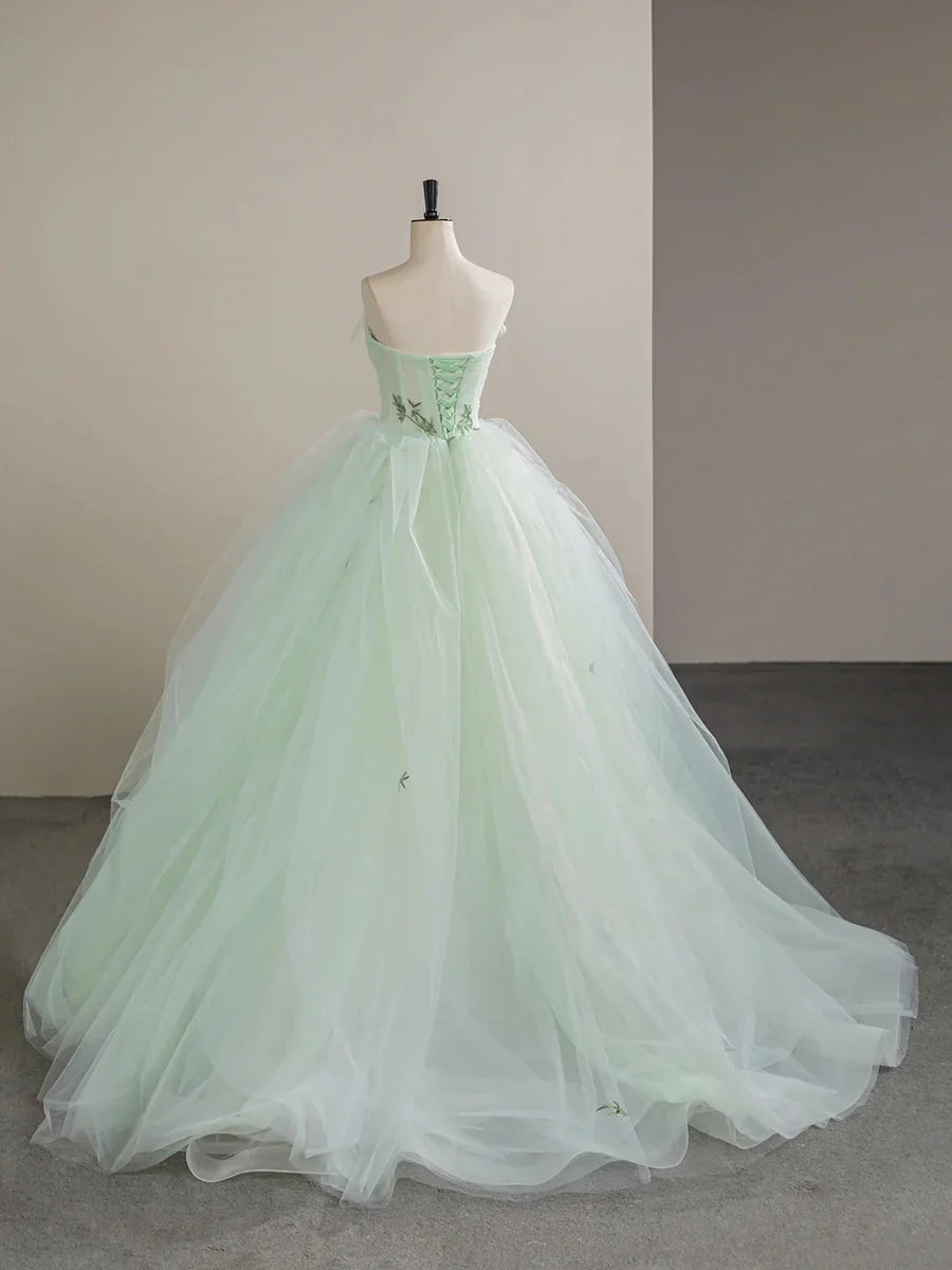 Light Green Tulle Beautiful Strapless A-Line Wedding Dress TP934