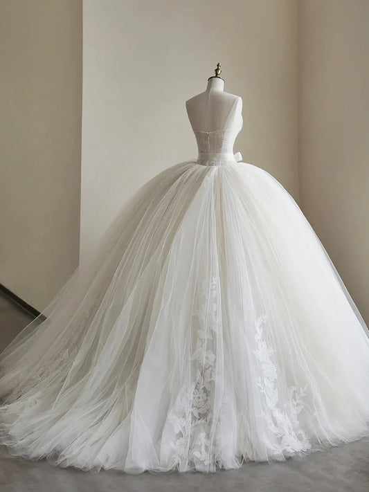 Beautiful White Tulle Sweetheart Long Wedding Dress TP944