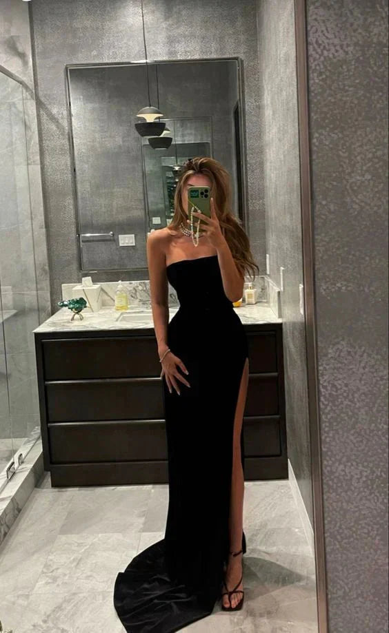 Black Fashion Elegant Mermaid Fishtail Slim Fit Long Satin Ball Gowns Prom Dress
