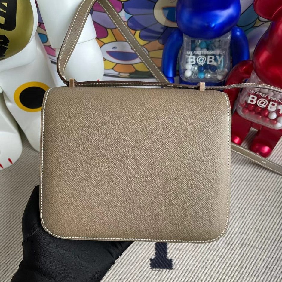 Hermes Constance Epsom CK18 Etoupe Rose Gold Hardware 18Cm
