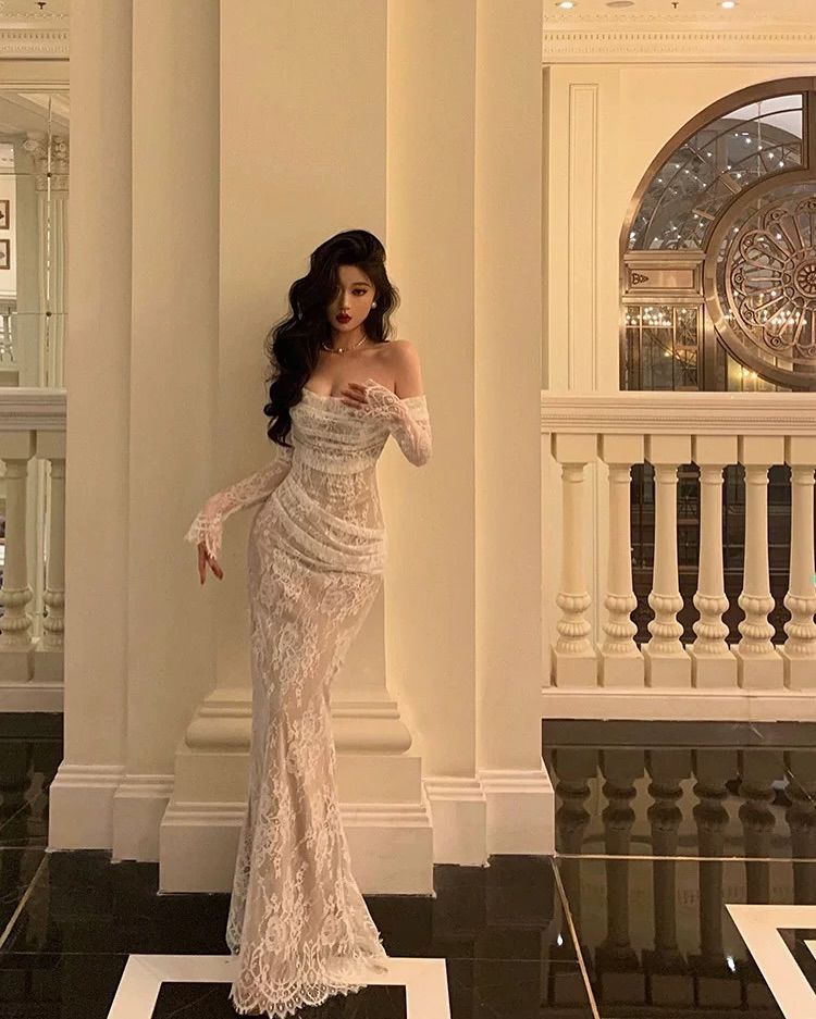 Modest Off The Shoulder Lace Mermaid Long Prom Dresses Prom Gowns For Women