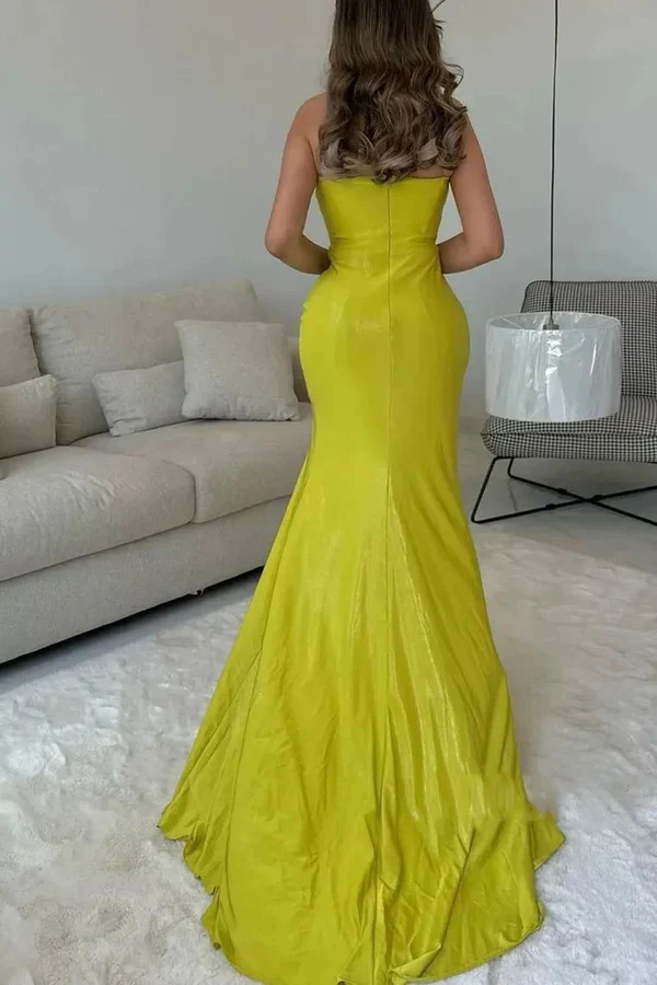 Strapless simple pleats sweeping and trailing skirts evening dress