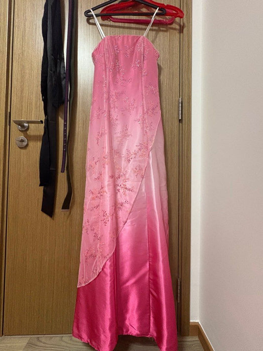 Girlhomeshops--Pink gradient exquisite floral beading fashion long tulle prom dress graduation dress gh5522