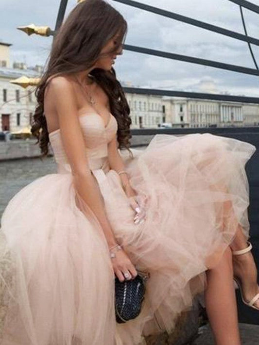 A-shaped thin gauze belt silk belt sweetheart sleeveless tea long Homecoming Dress