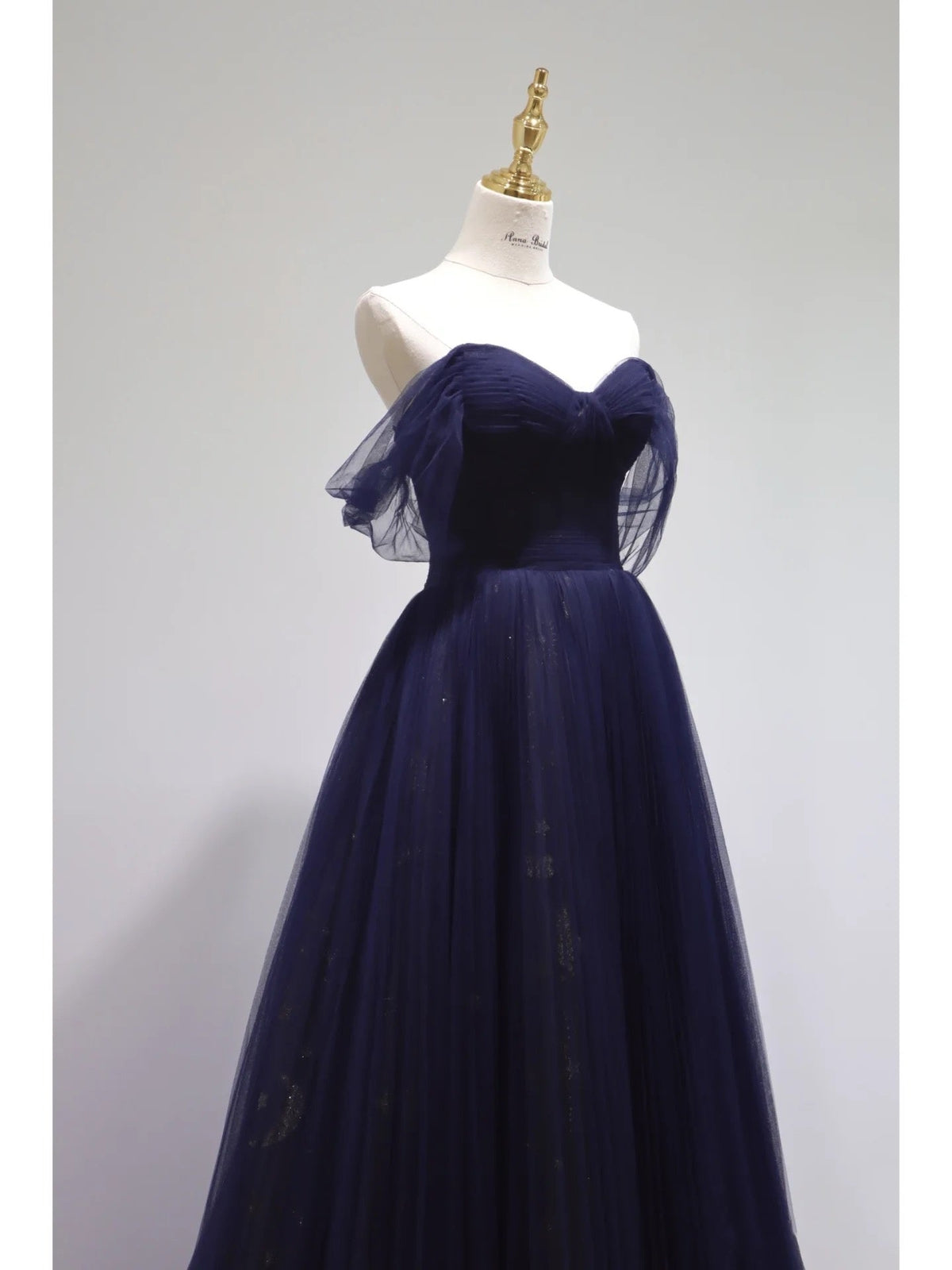 Pretty Ball Gowns Off The Shoulder Navy Blue Tulle Long Prom Dress
