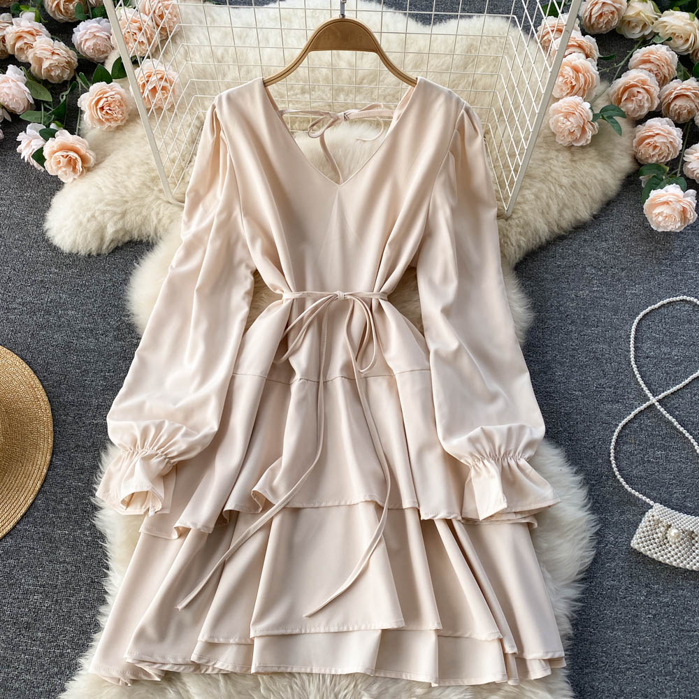 Simple V Neck Long Sleeve Dress Fashion Dress 10775