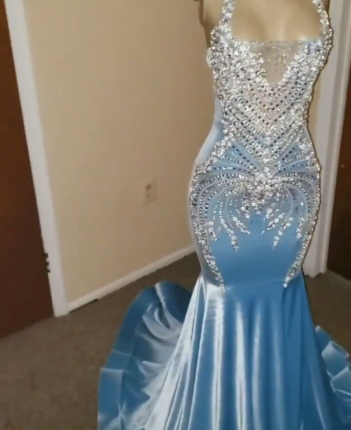 Prom Dresses Light Sky Blue Appliques Prom Gown