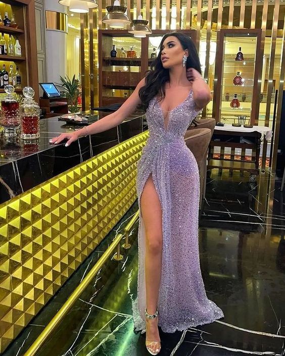 Purple Prom Gowns,Long Sequin Prom Dress