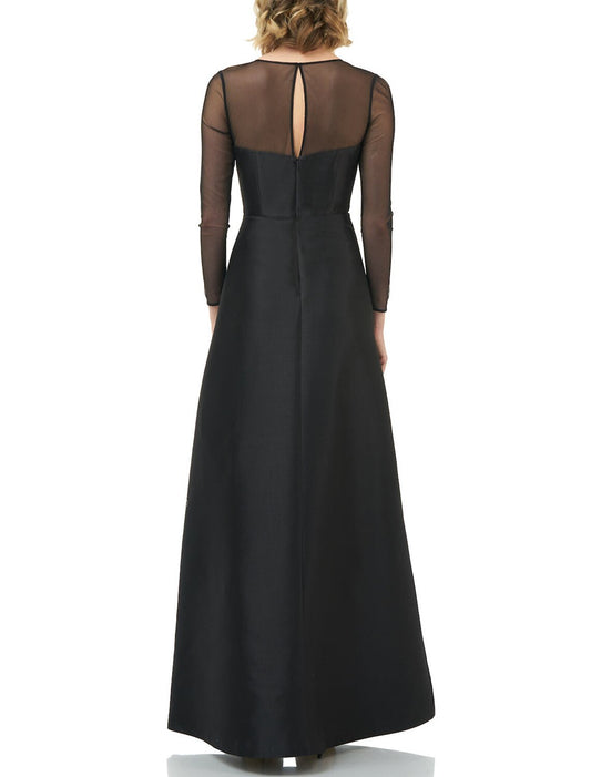 A-Line Evening Dress Black Dress Elegant Dress Wedding Wedding Guest Floor Length Long Sleeve Jewel Neck Gothic Satin with Ruffles 2026