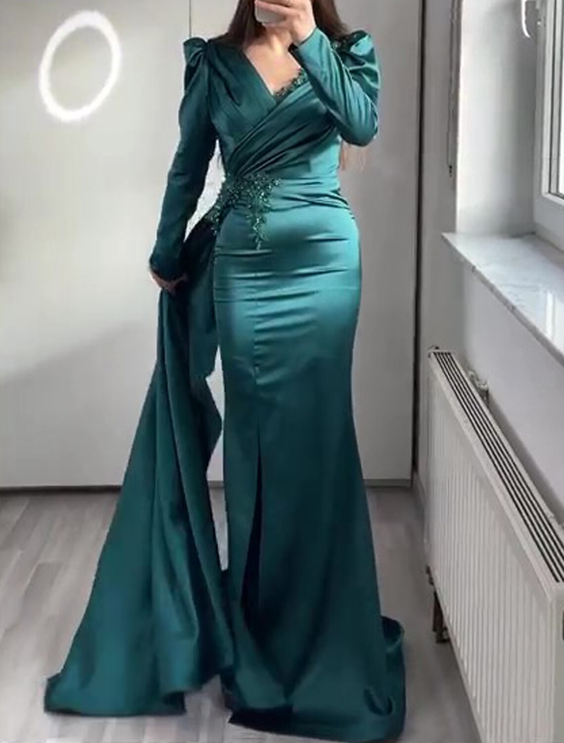 Mermaid Evening Gown Elegant Black Dress Formal Black Tie Floor Length Short Sleeve V Neck African American Satin with Ruched Appliques 2026