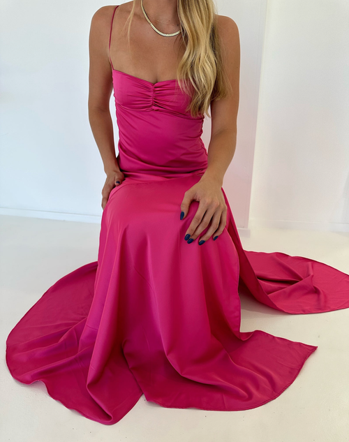Vintage Satin Spaghetti Strap Ruched High Slit Prom Gowns