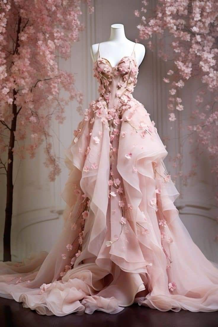 Retro Ball Gowns Spaghetti Straps Pink Floral Tulle Prom Dress