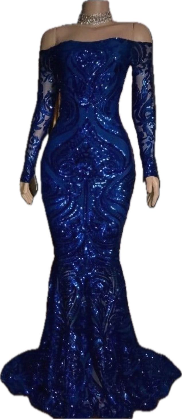 Sparkly Sequined Mermaid Prom Dress Royal Blue Long Sleeve Graduation Prom Dresses Prom Gown