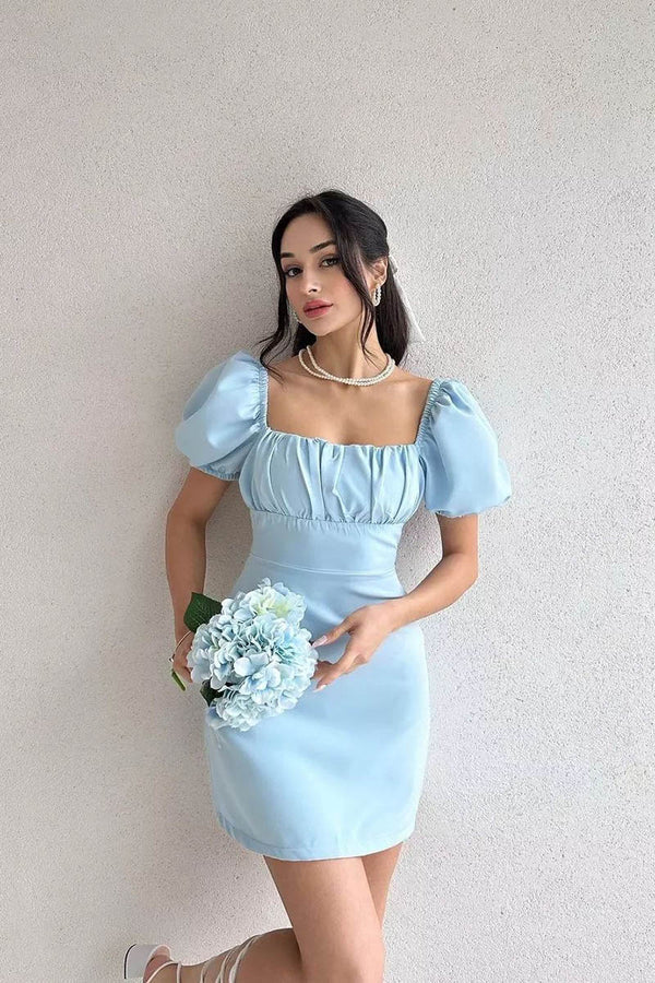 Sheath/Column Square Short Sleeve Short Homecoming Dress