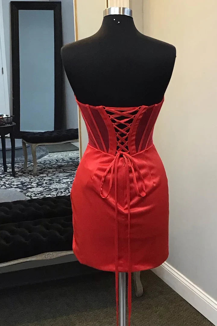 Sheath/Column off shoulder transparent tight corset short/mini back to school dress