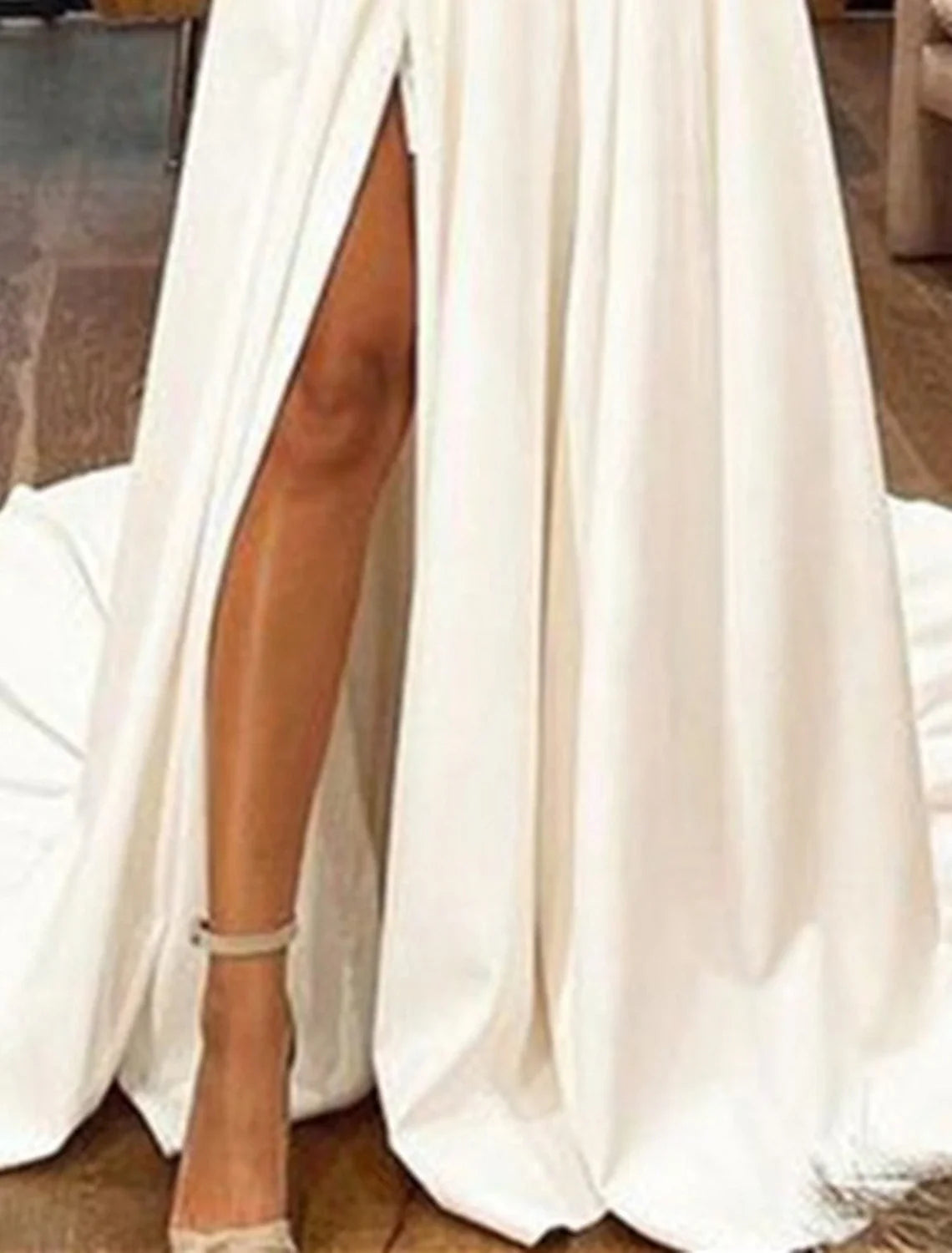 A-Line Evening Gown Party Dress Wedding Prom Court Train Sleeveless Off Shoulder Pocket Satin with Ruched Slit