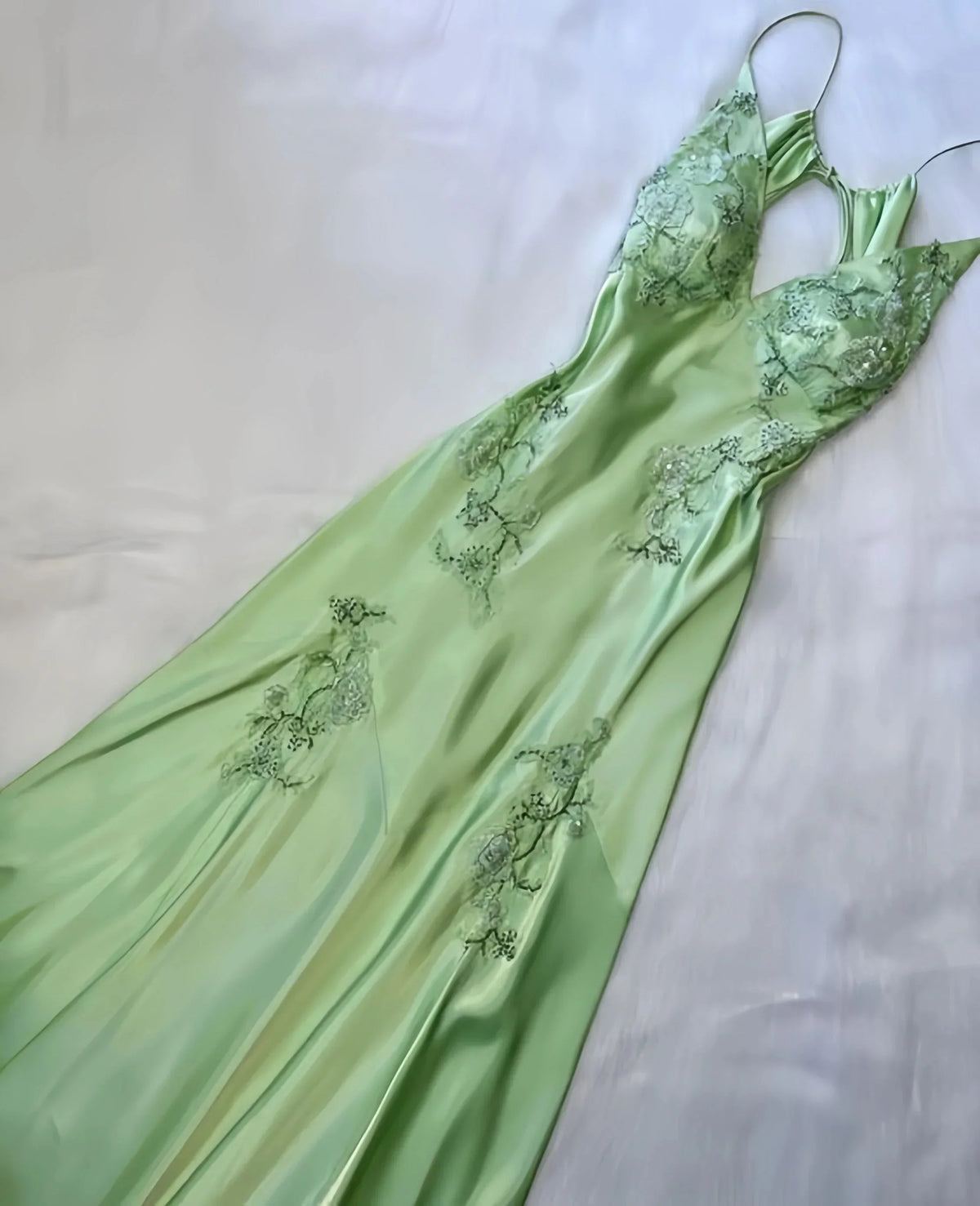 V-Neck Long Prom Dresses ,Light Green Prom Gowns
