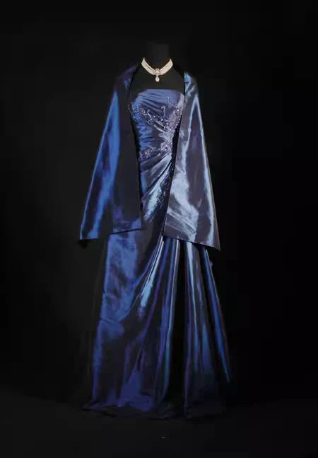 Vintage Ball Gowns Strapless Navy Blue Satin Long Prom Dress