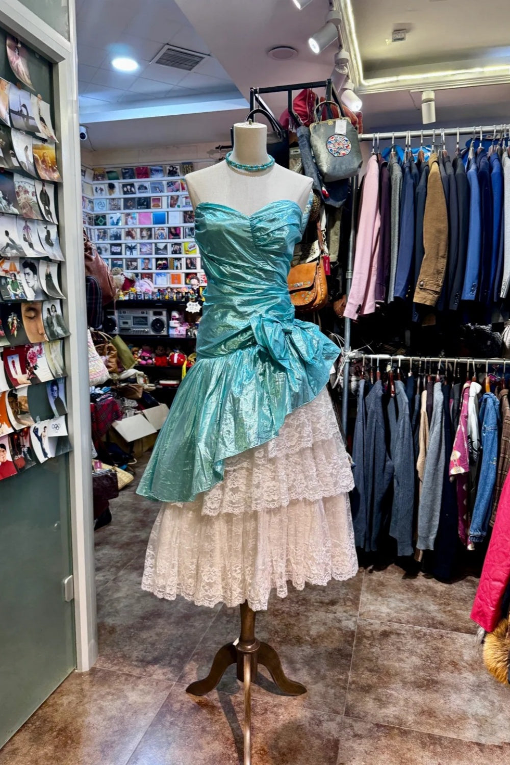 girlhomeshops-Fairy Tale Adventure Style Lake Blue Shiny Satin Bow & Lace Mid - Length Ball Fairy Dress gh5884