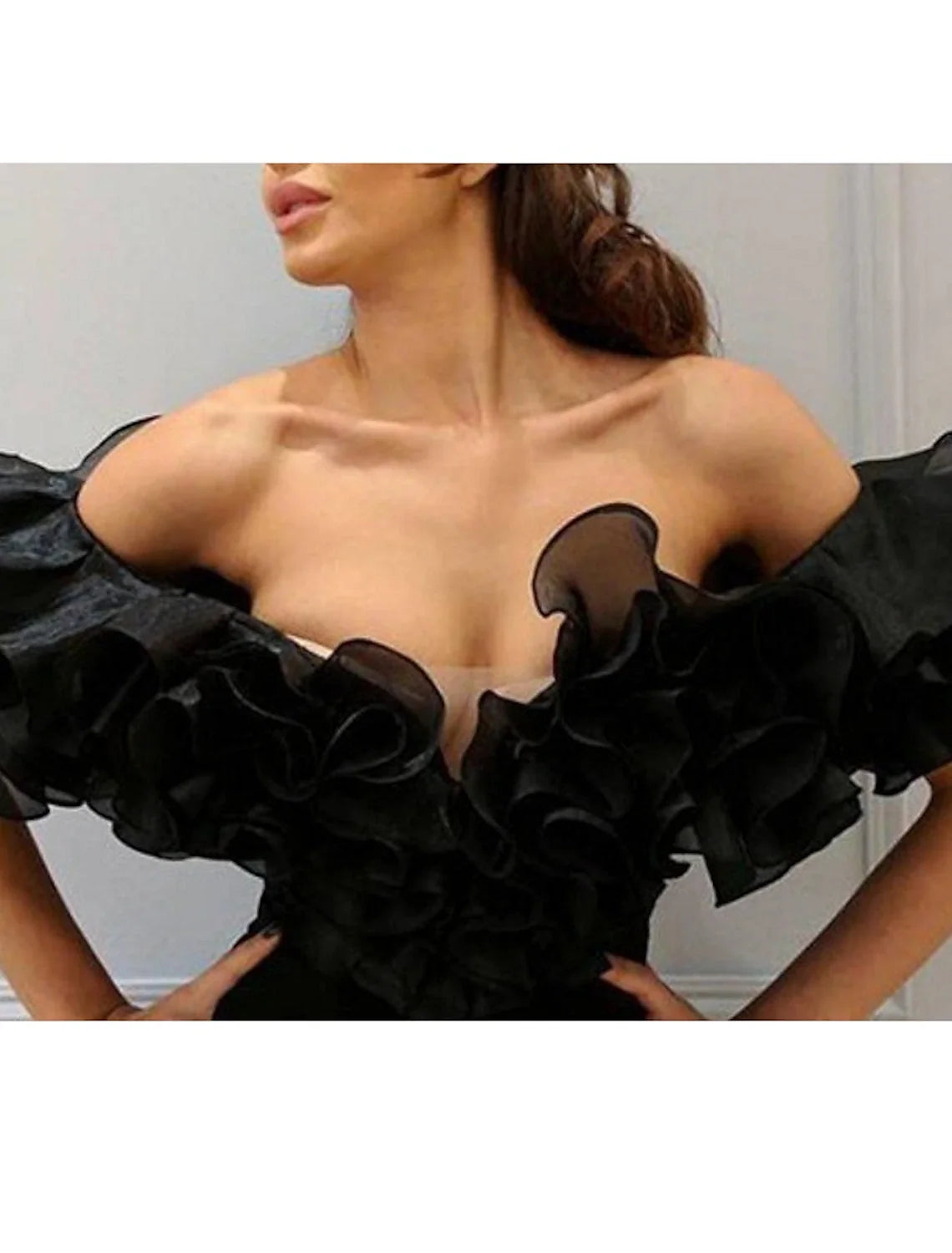 Sheath / Column Elegant Prom Formal Evening Dress Off Shoulder Short Sleeve Floor Length Chiffon with Split Front Cascading Ruffles 2025