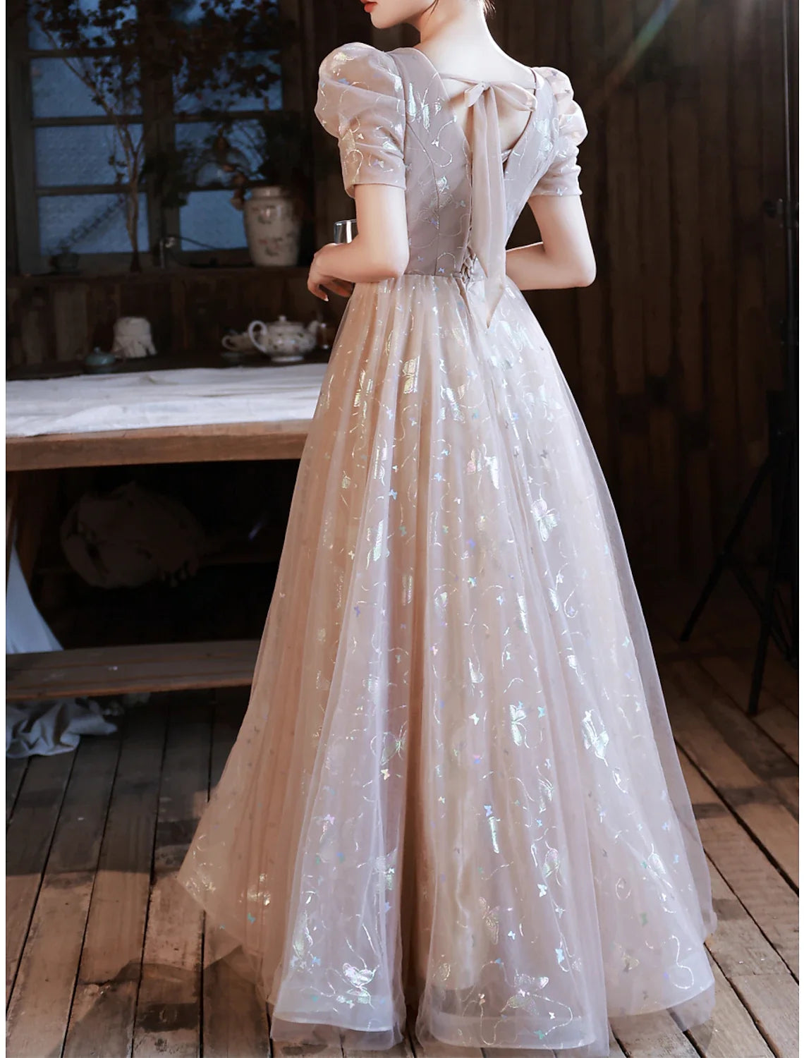 A-Line Prom Dresses Sparkle & Shine Dress Party Wear Prom Floor Length Half Sleeve Sweetheart Satin with Appliques Strappy 2026