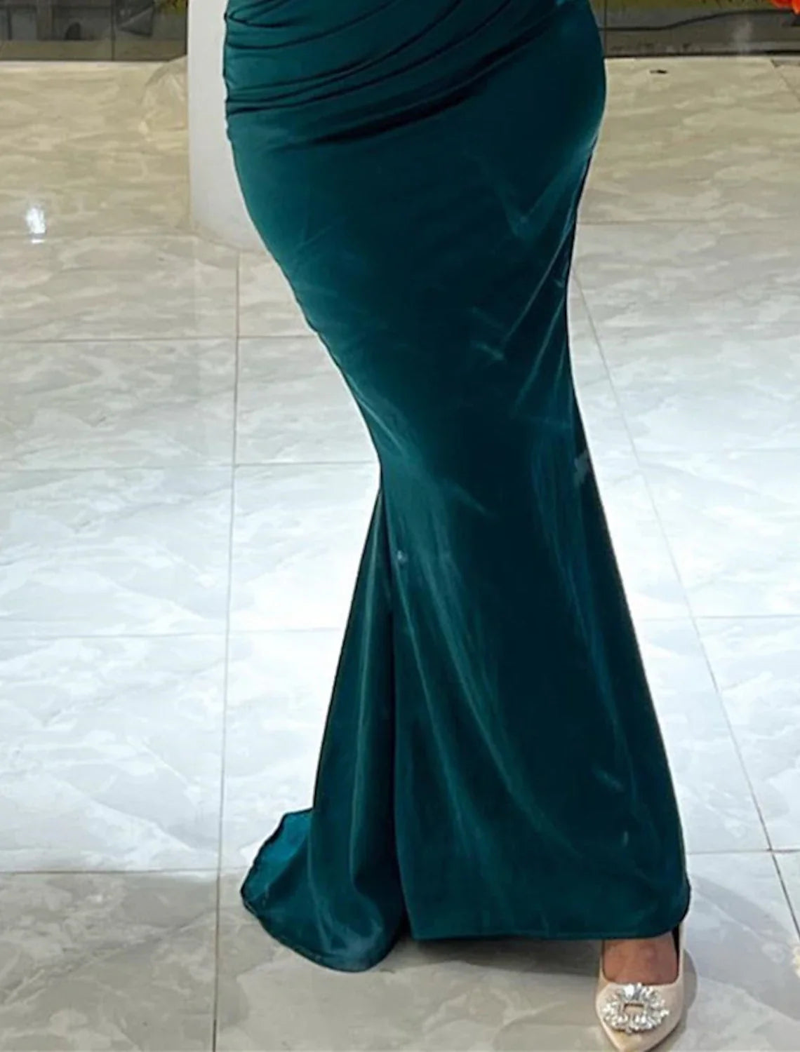 Mermaid / Trumpet Evening Gown Elegant Dress Wedding Guest Fall Sweep / Brush Train Long Sleeve High Neck Chiffon with Ruched Sequin 2026